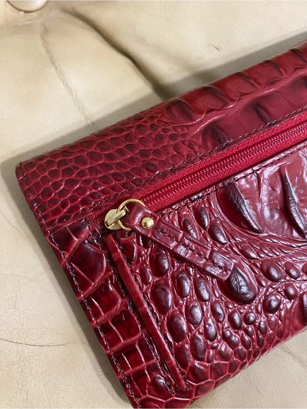 LKNW Vintage Brahmin Cranberry Leather Checkbook Wallet Wine Burgundy Melbourne